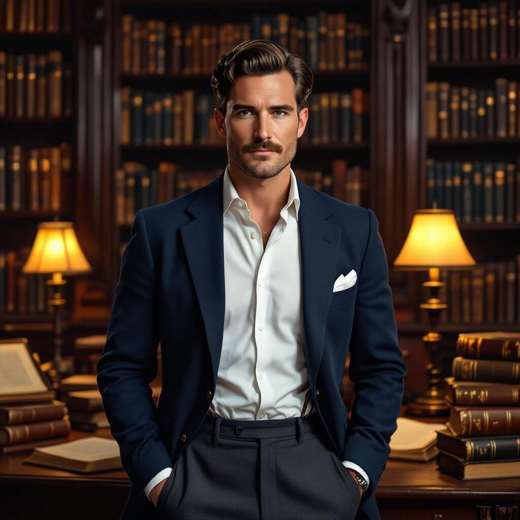 Carl Jung as Fantasy Concept Art in Library