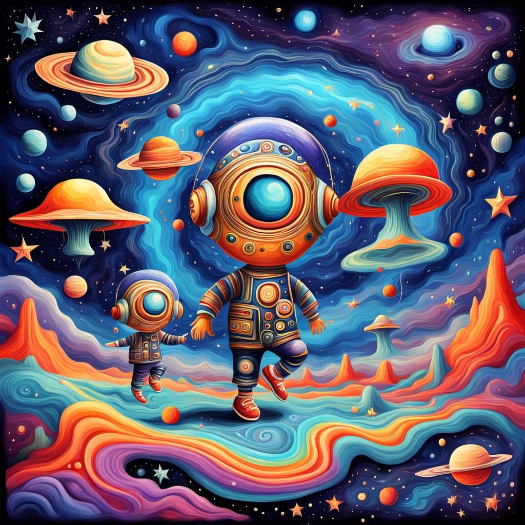 Surreal Abstract Dreamscape with Dancing Chibi