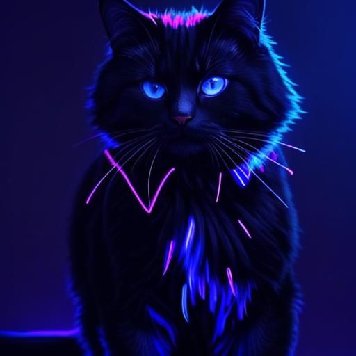 Realistic Black cat with vibrant blue background& realistic ...