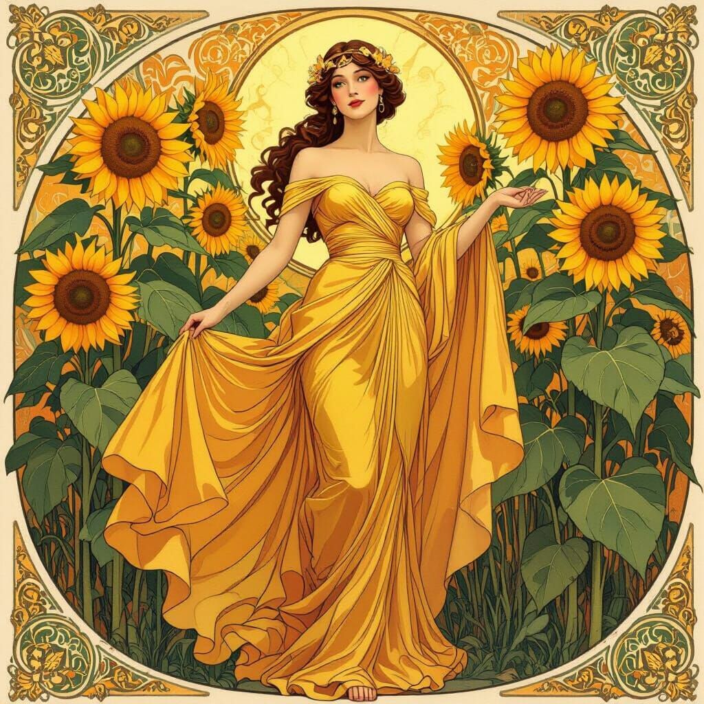 Sunflower Queen in Art Nouveau Style