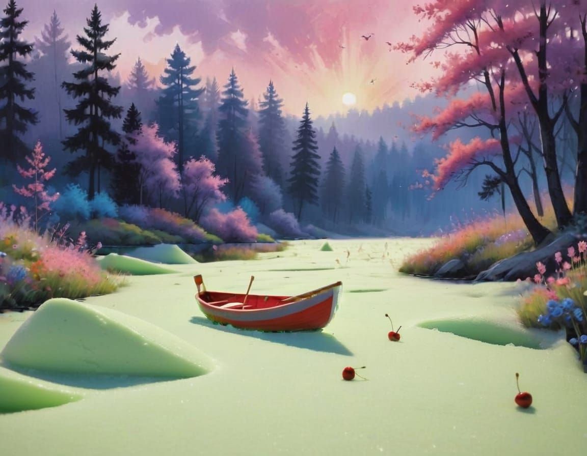 Striking Bright Red Rowboat Image