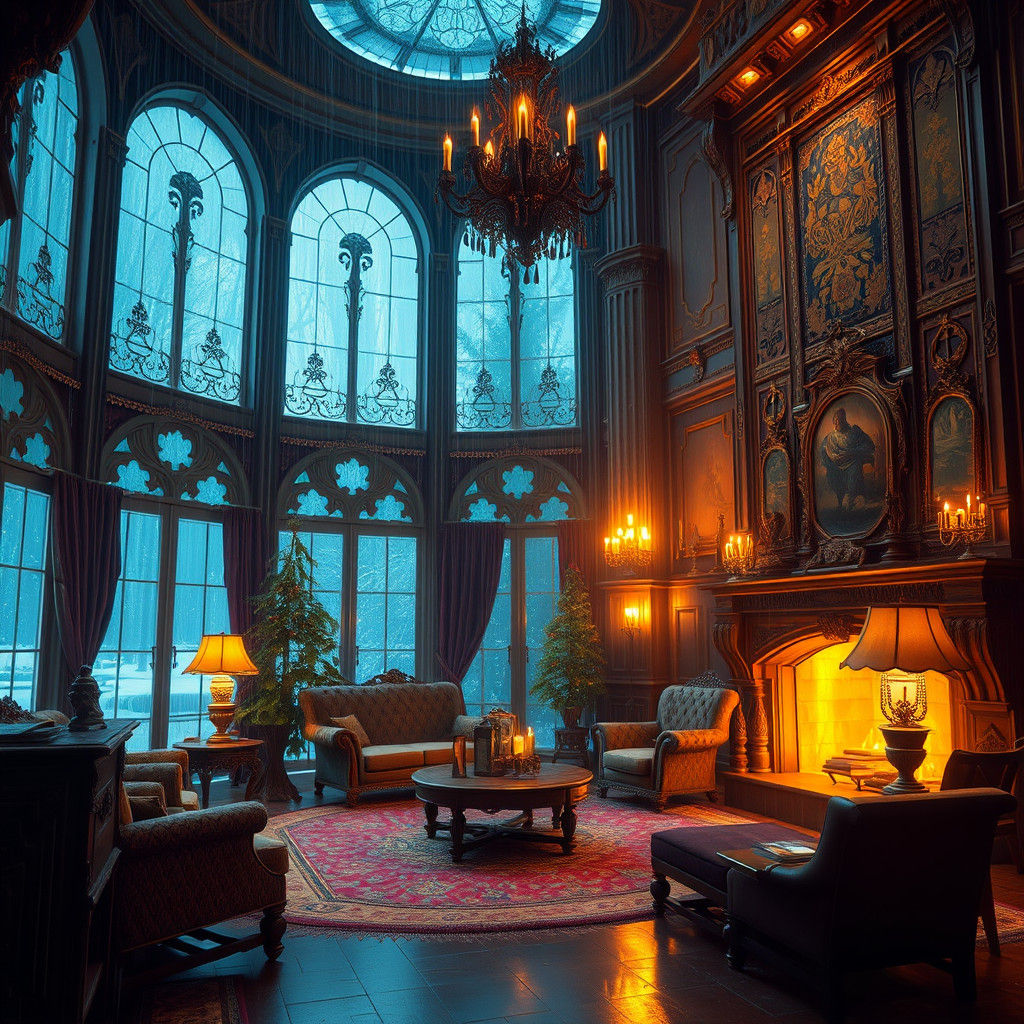Mystical Mansion Living Room in Dark Fantasy Style