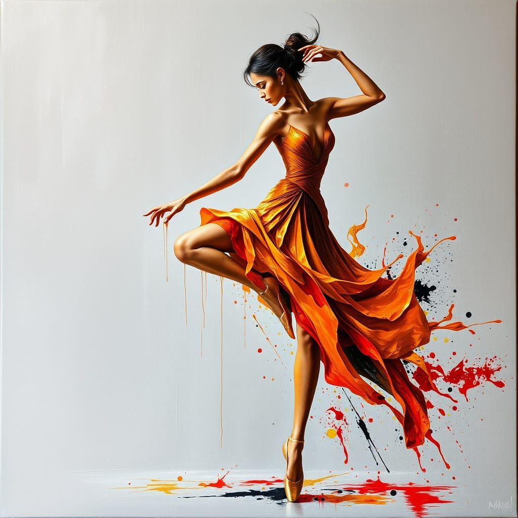 Elegant Dancer in Relief Painting with Impasto Textures