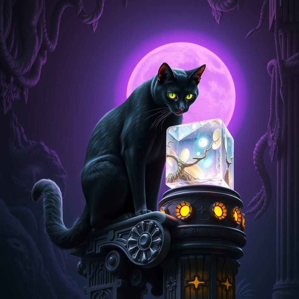 Sleek Cat Observes Evolution in Ancient Stone Temple