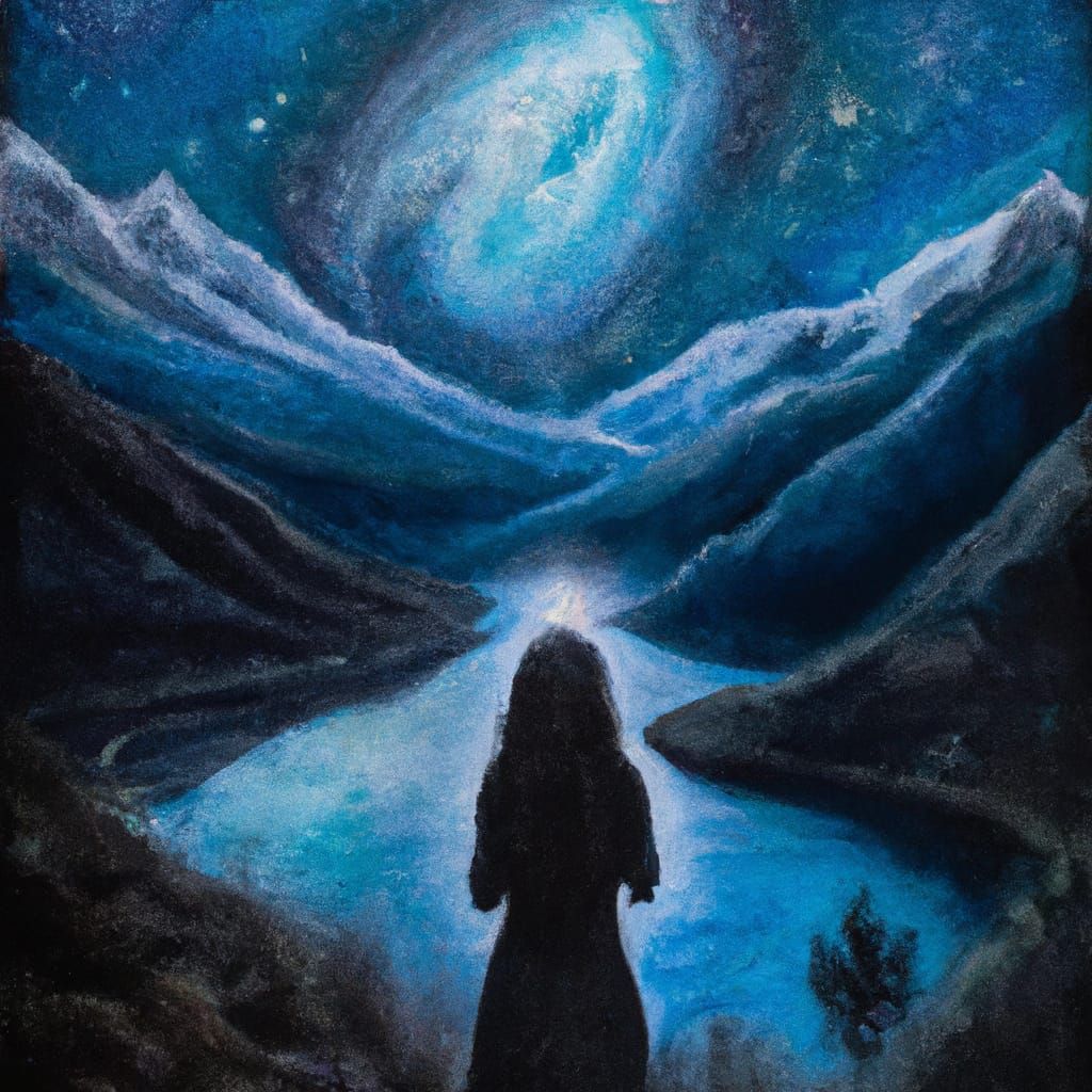 Woman Holding Galaxy in Andes: Magic Realism
