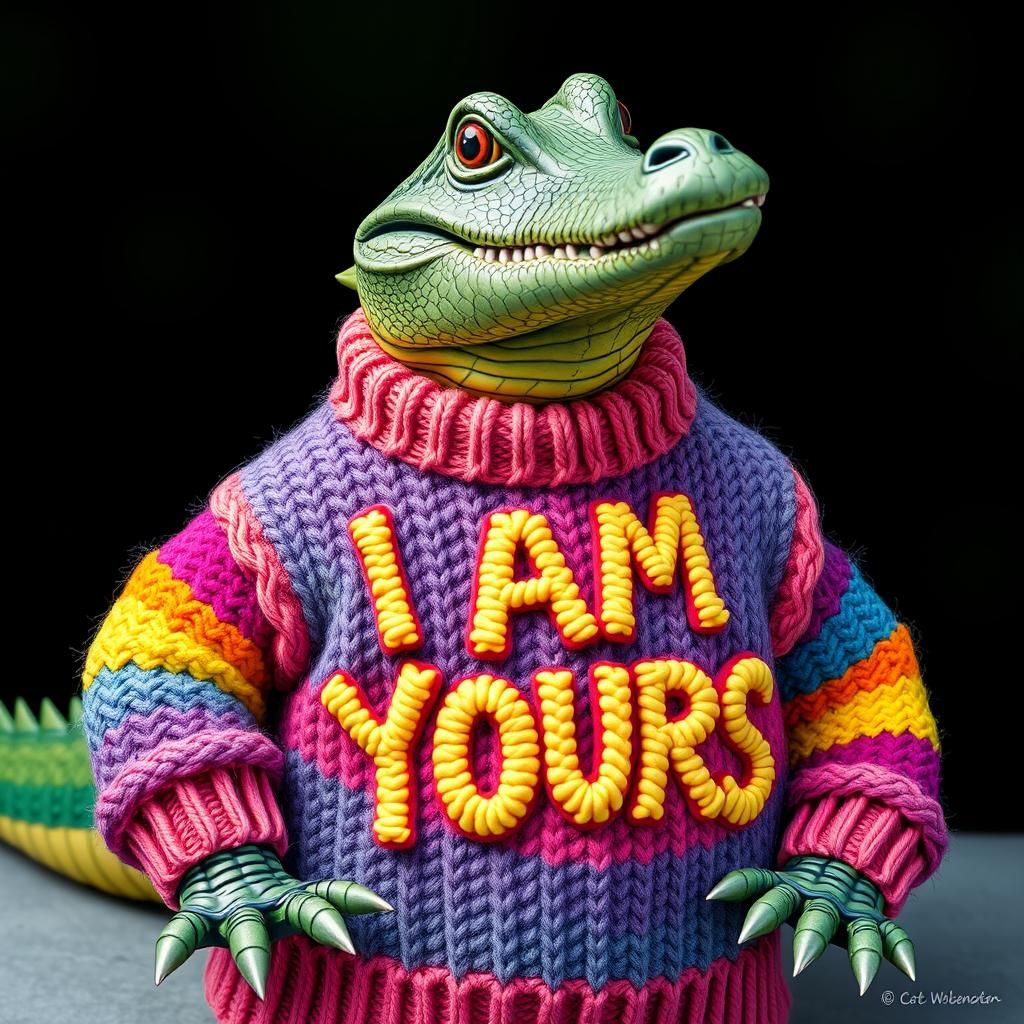 Graffiti Crocodile in Colorful Knit Sweater