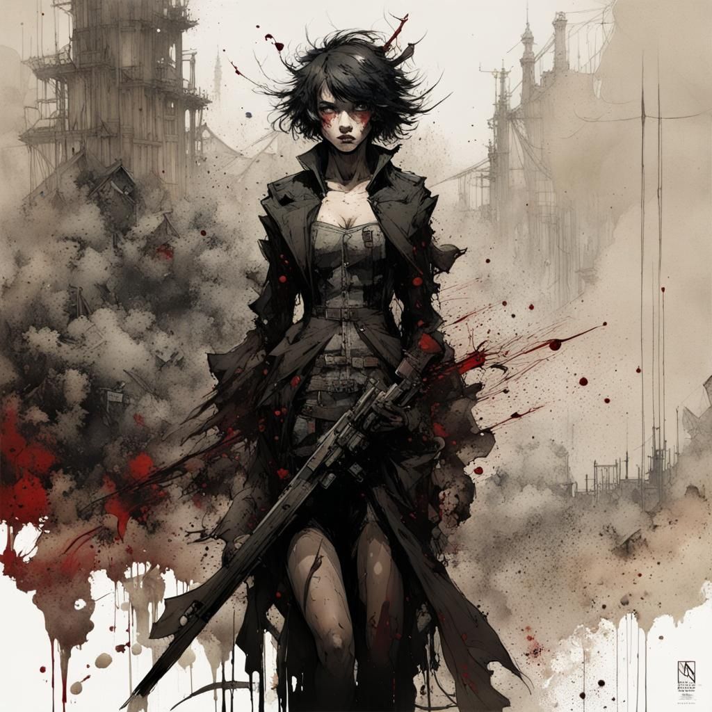 Gothic Beast in Lunarpunk Ink Splatter Style