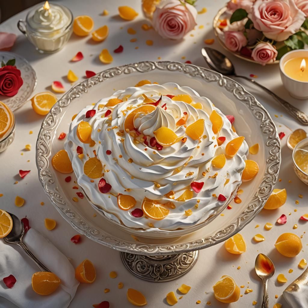 Whipped Cream Still Life with Rose Petals