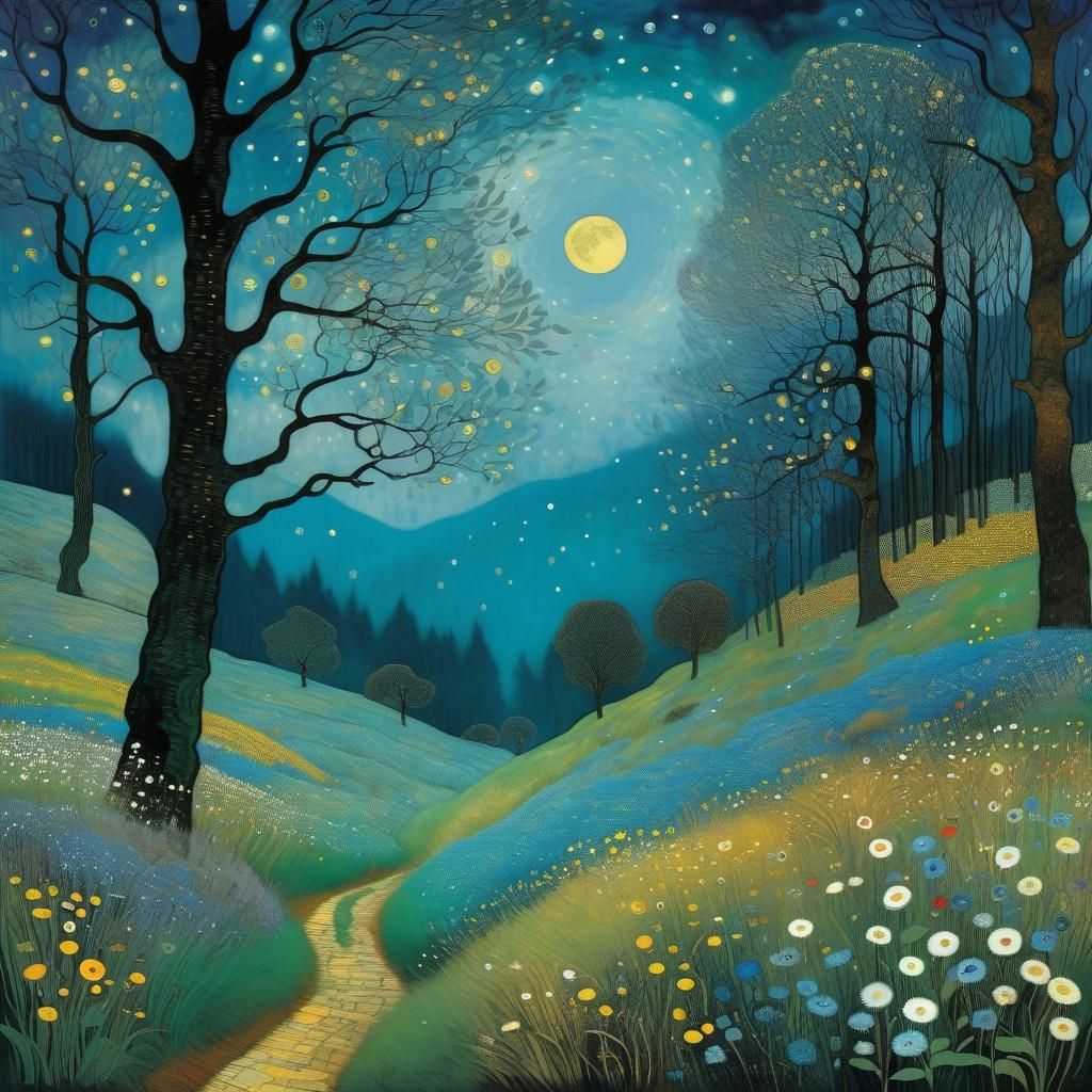 Mystical Moonlit Garden in Gold Leaf Style
