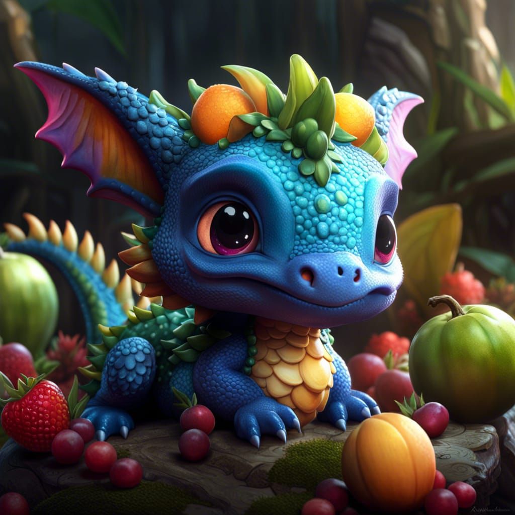 cute young fruit baby dragon, a masterpiece, 8k resolution, ...