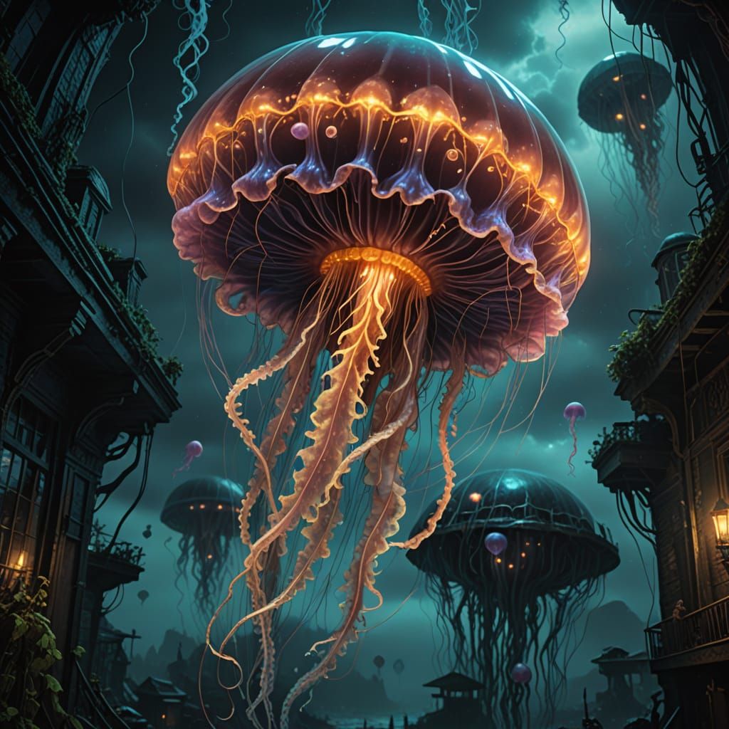 Ethereal Alien Jellyfish in Vibrant, Triadic Hues