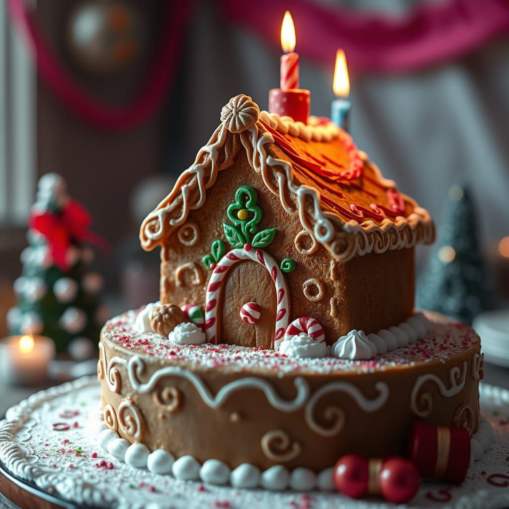 Fantastical Gingerbread Birthday Cake in Vivid Colors