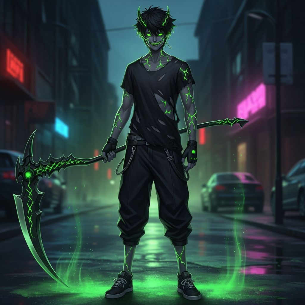 Demon Nyx: Realistic Anime Character with Neon Green Accents