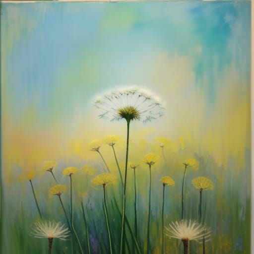 Dandelion Glows in Moonlight - Neo-Impressionist Oil Paintin...
