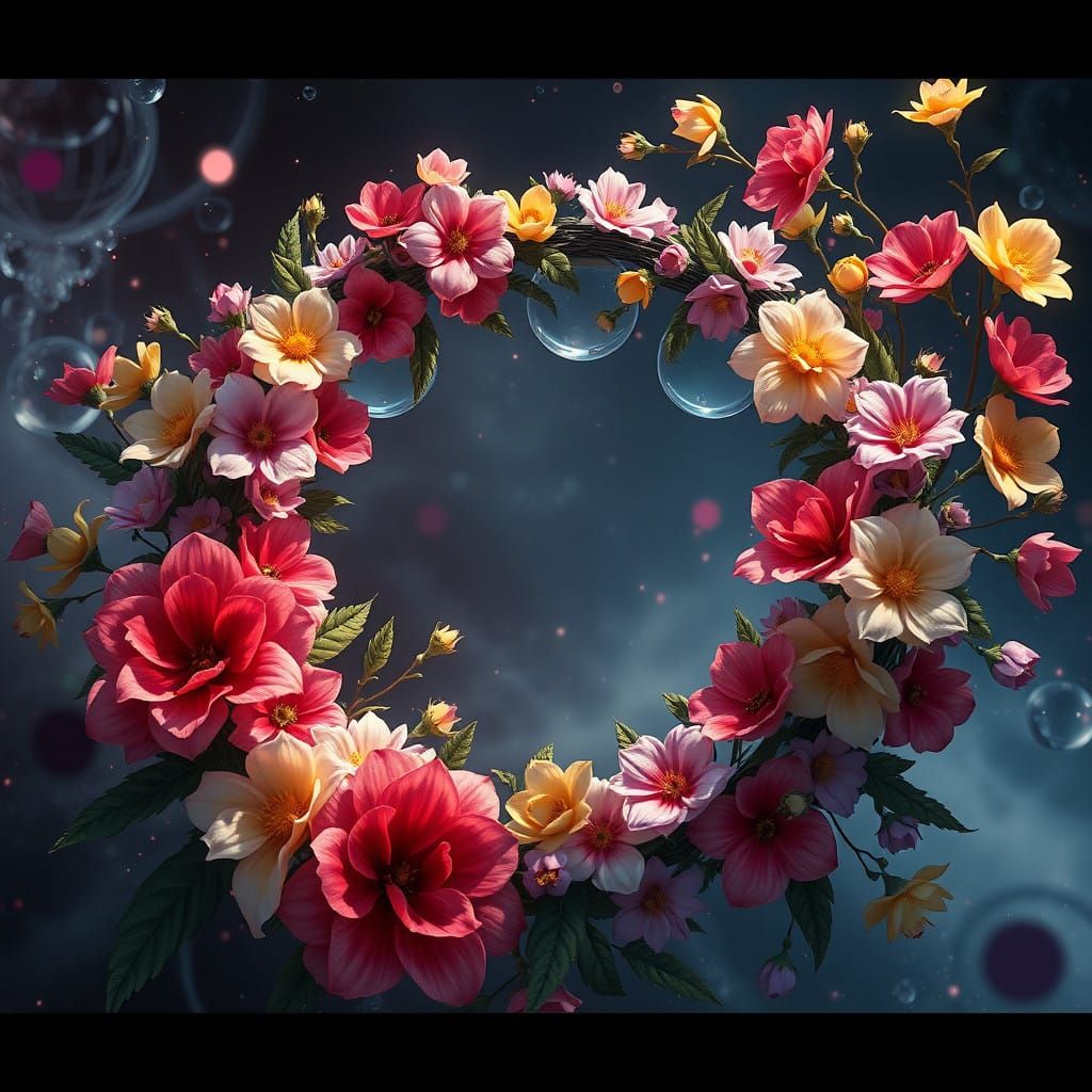Surreal Flower Wreaths in Vibrant Fantasy Style