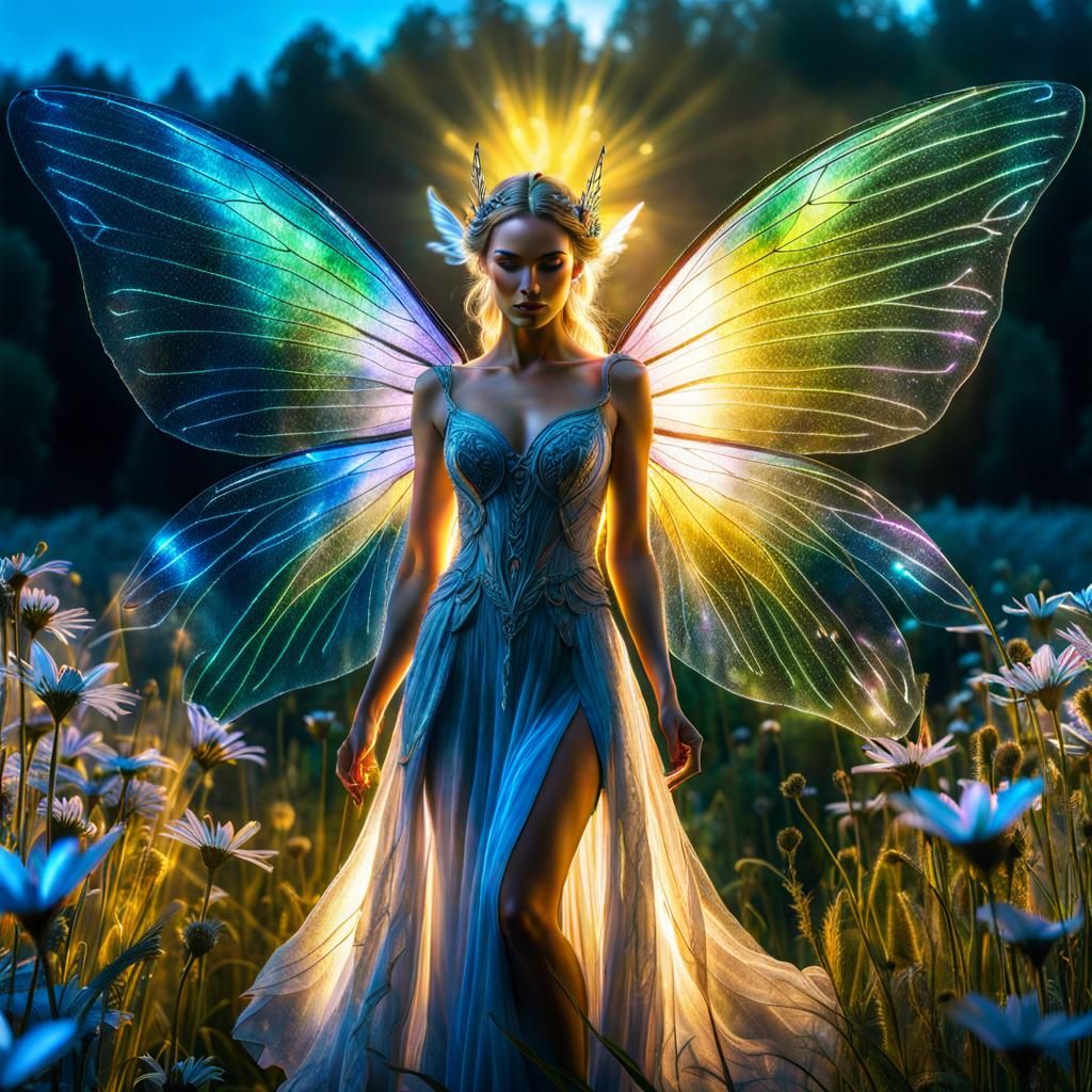 Ethereal Fairy in a Black Light Meadow
