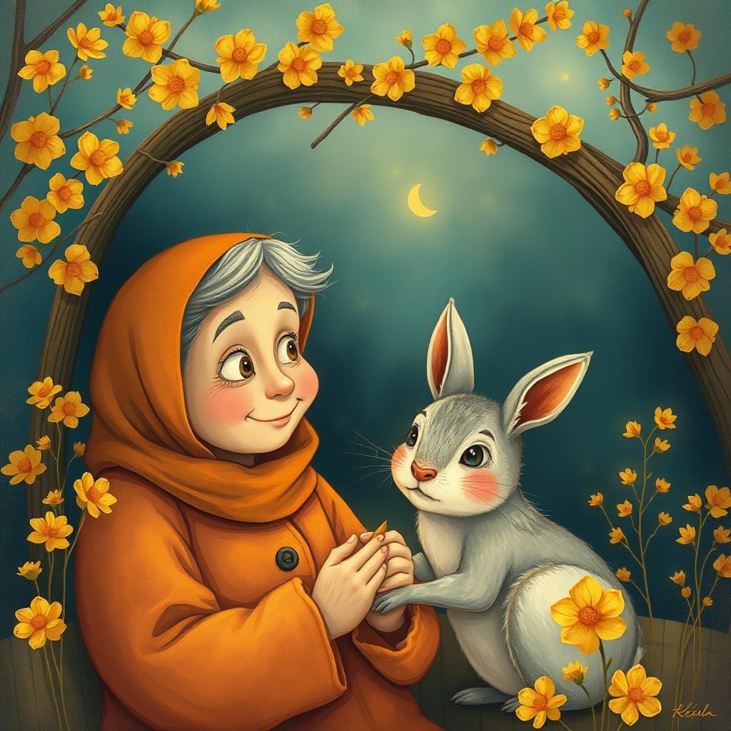 Charming Autumn Scene with Old Woman and Dachshund