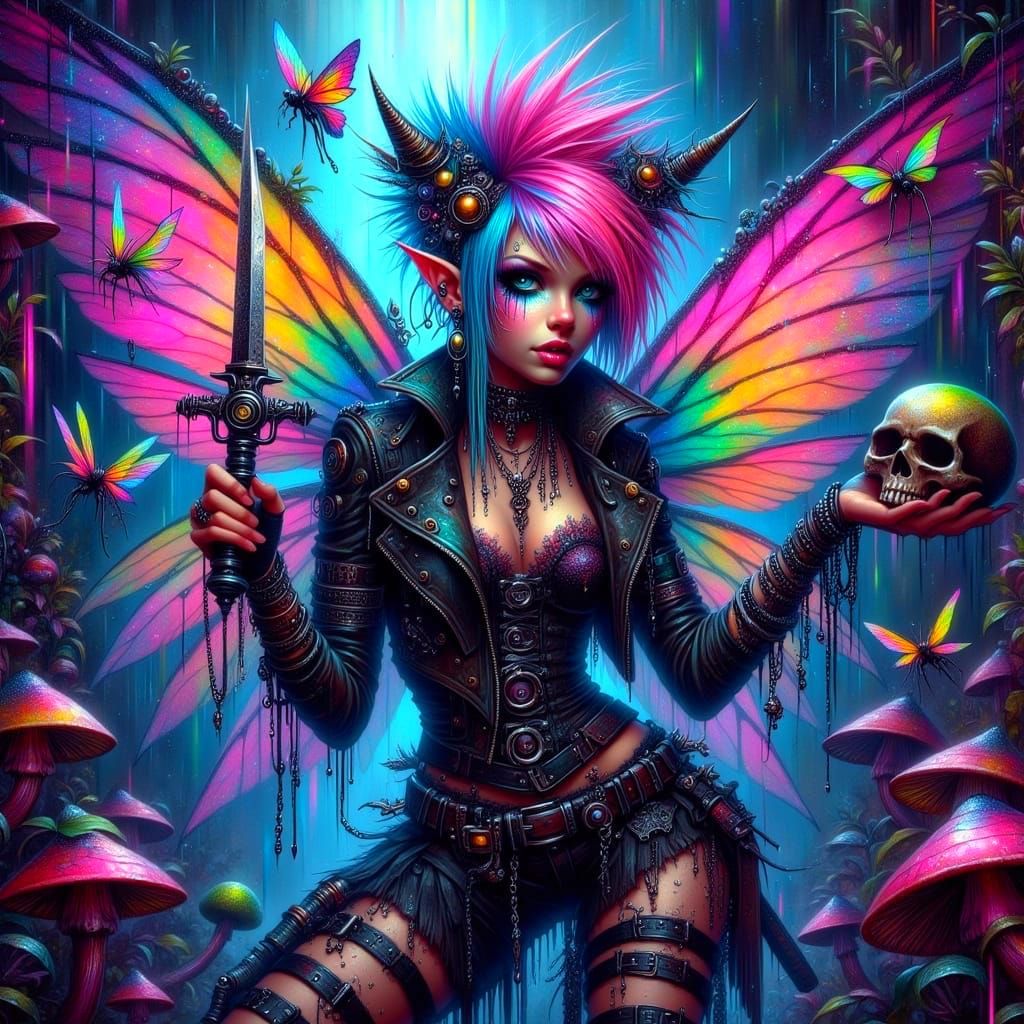 Electric Fairy Rebel in Cyberpunk Alley