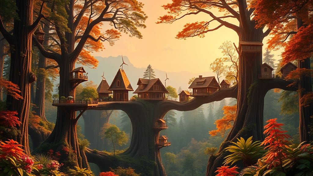 Sustainable Solarpunk Metropolis Amidst Ancient Redwoods