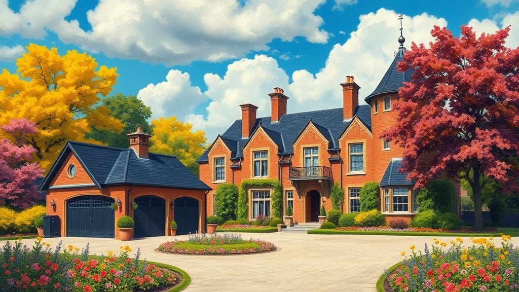 Elegant Chateau Amidst Vibrant Trees and Gardens