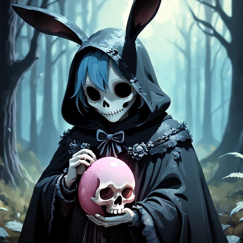Whimsical Gothic Easter Bunny in a Haunting Forest