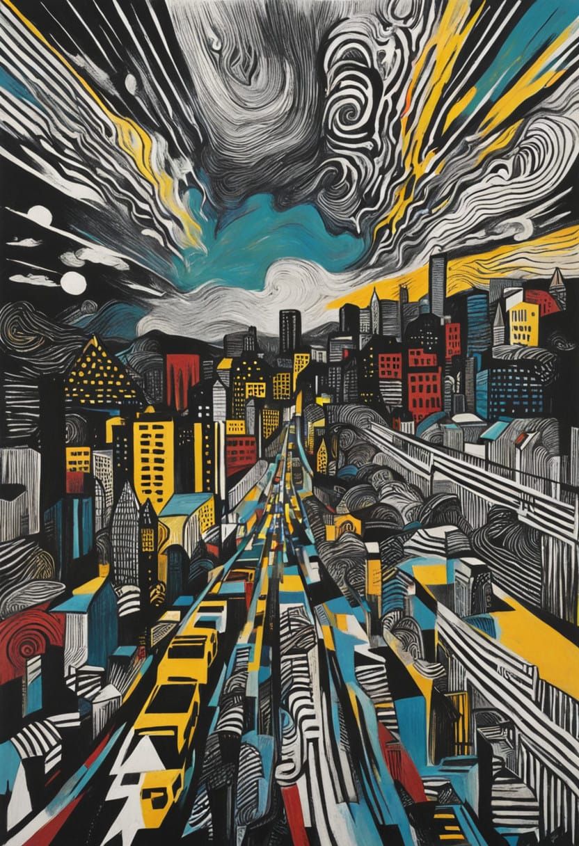 Distorted Cityscape in Muted Earth Tones