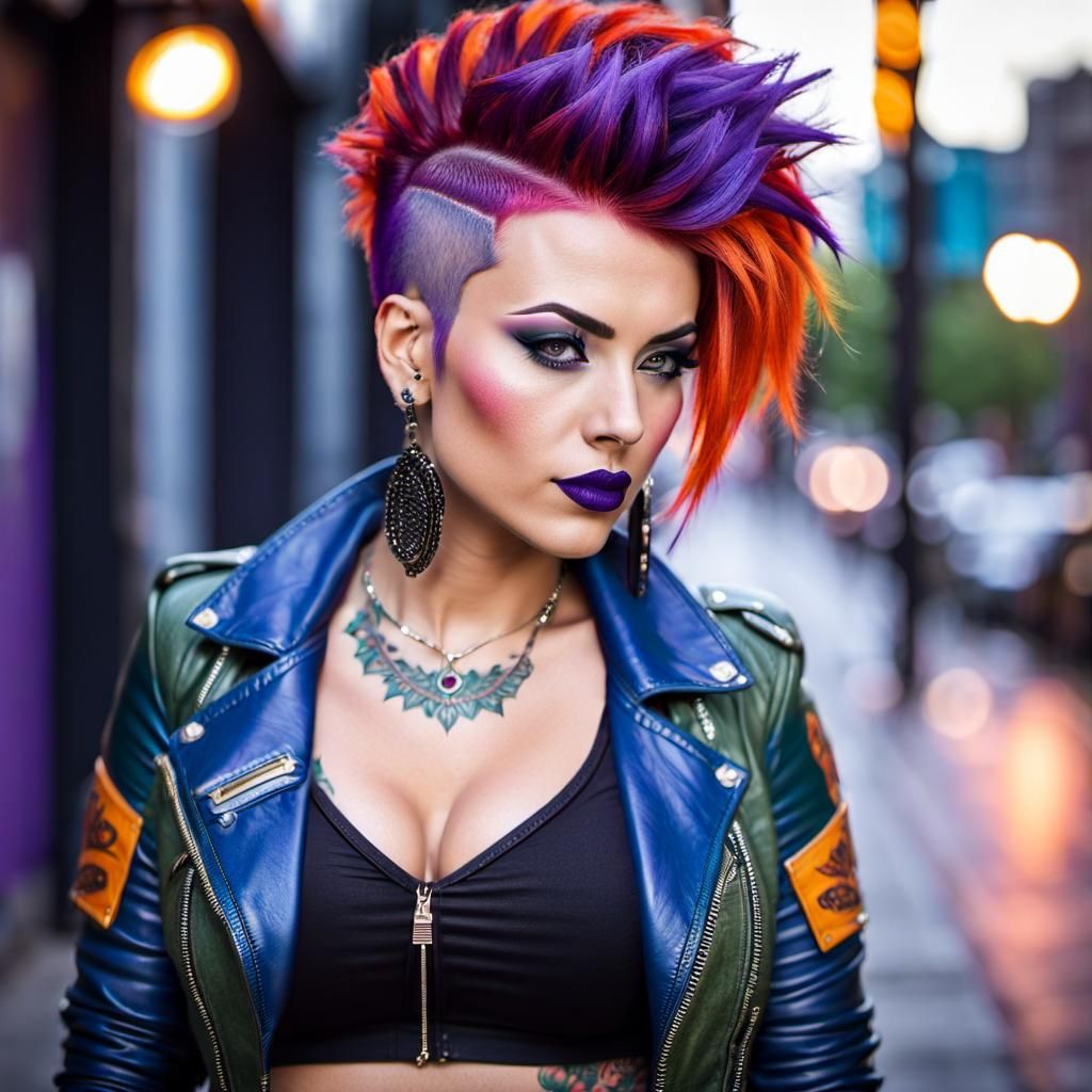 Punk Girl with Mohawk in Detailed Close-Up Photo