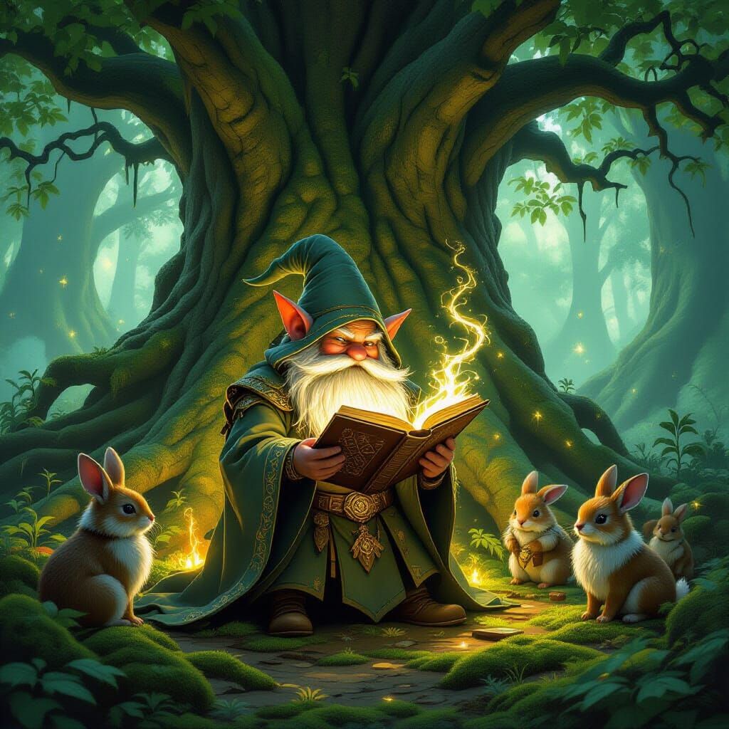 Enchanted Gnome Forest Druid in Bioluminescent Glade