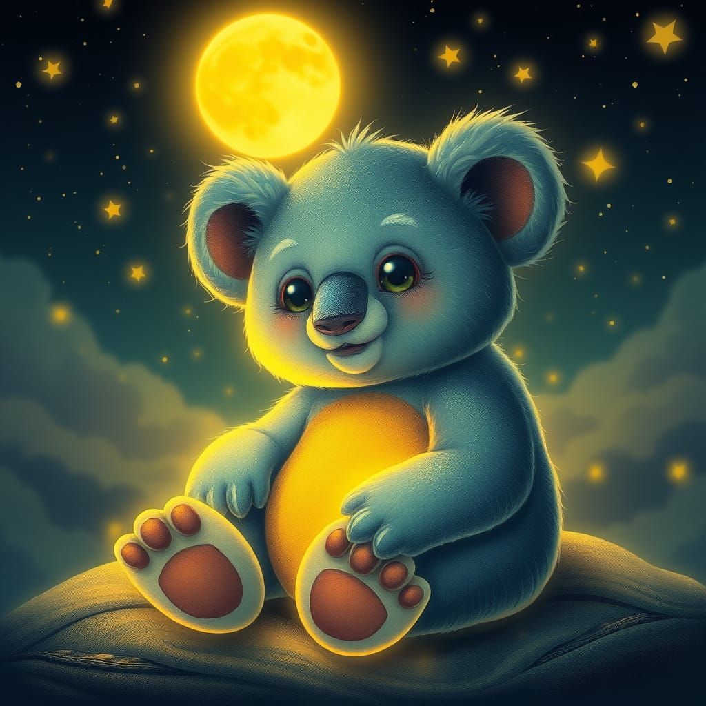 Adorable Bear on Honey Moon in Neon Synthwave