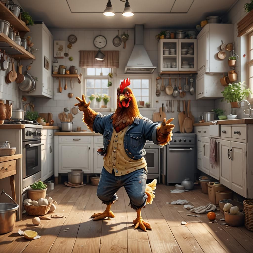 Chicken Dancing in Pants: Cozy Kitchen Concept Art