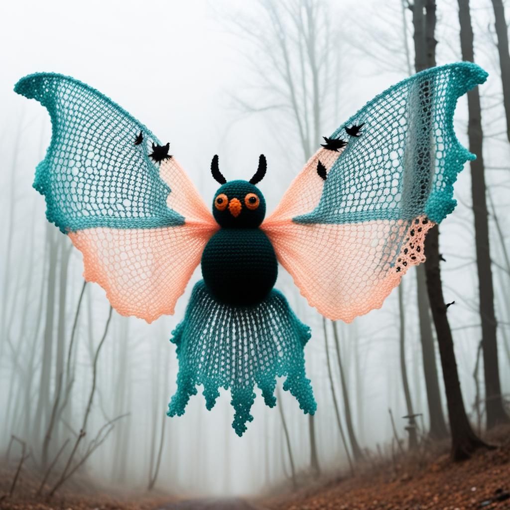 Crochet Mothman in Foggy Mist