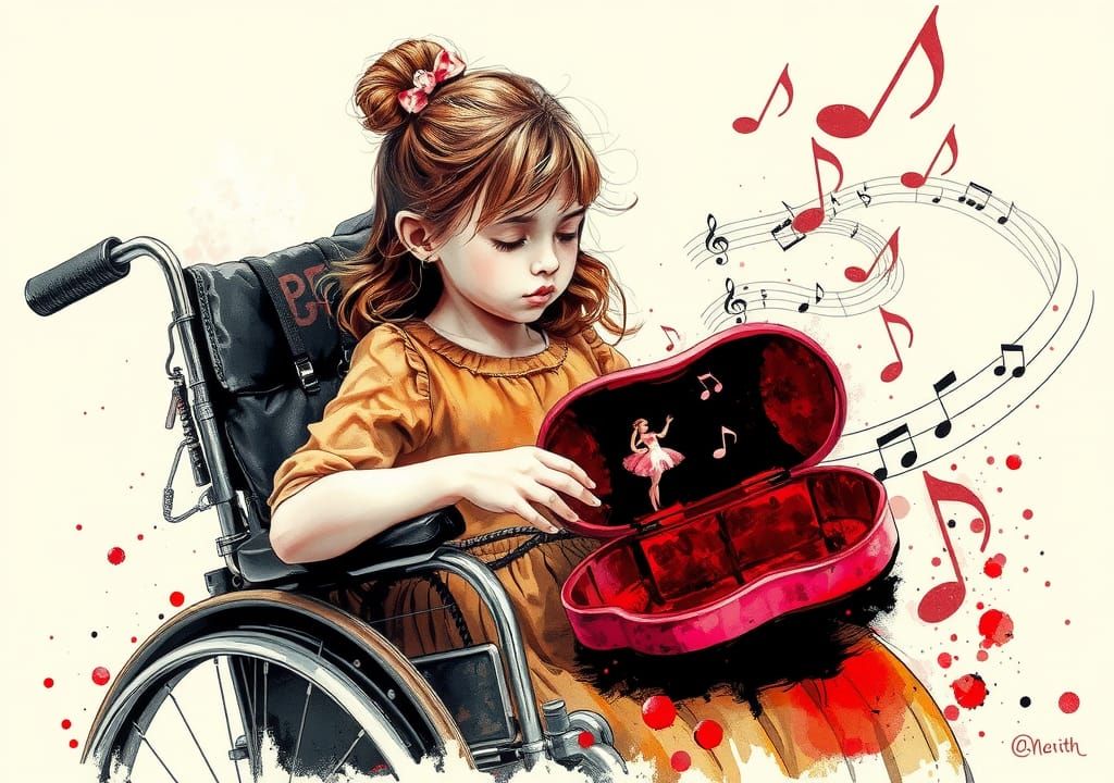 Ink Splatter Art: Girl with Ballerina Music Box