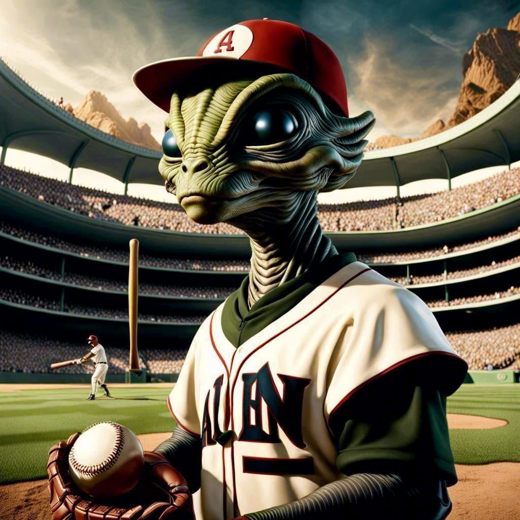 Alien Baseball Player at Intergalactic Stadium