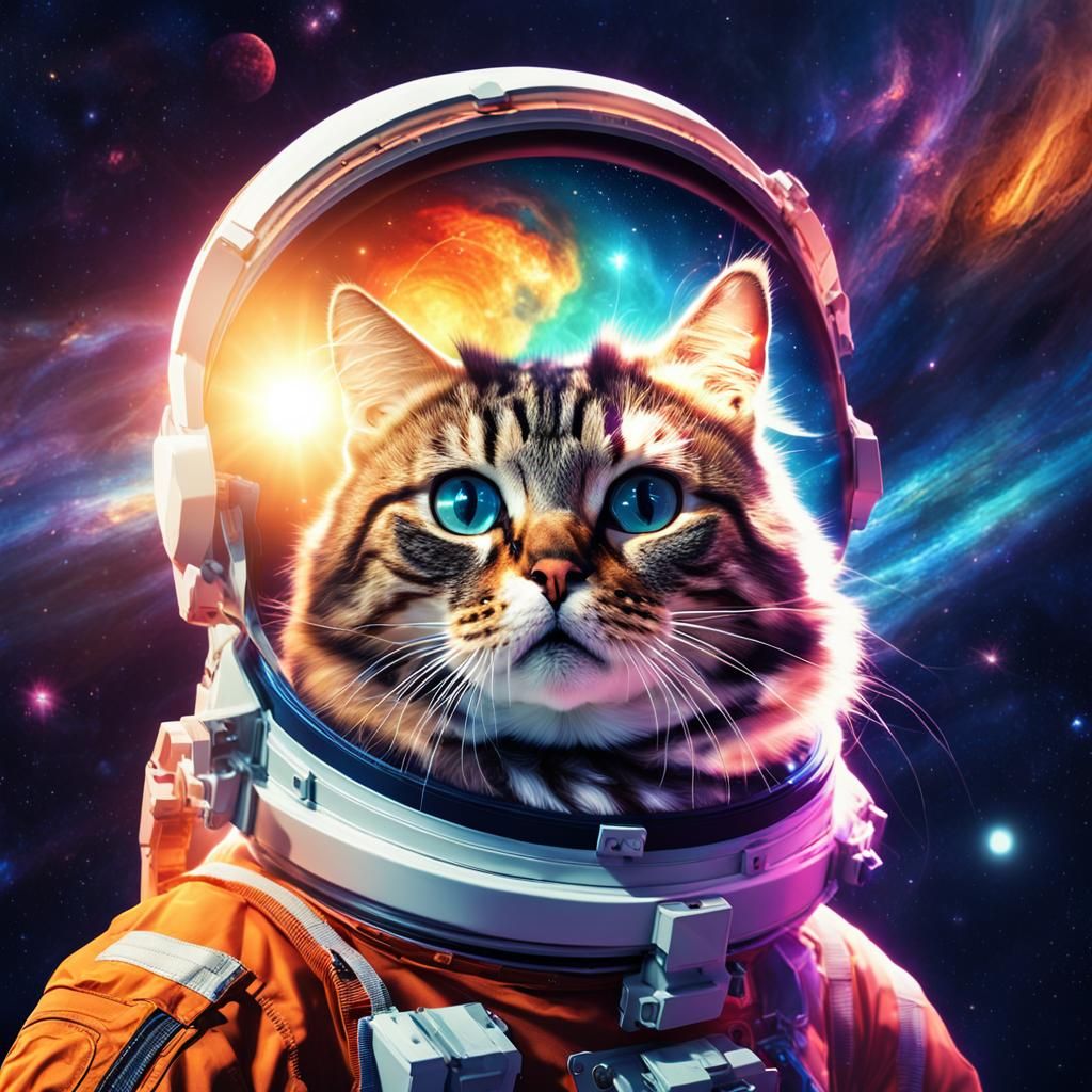 Astronaut Cat in Space: Hyperrealistic 3D Digital Art