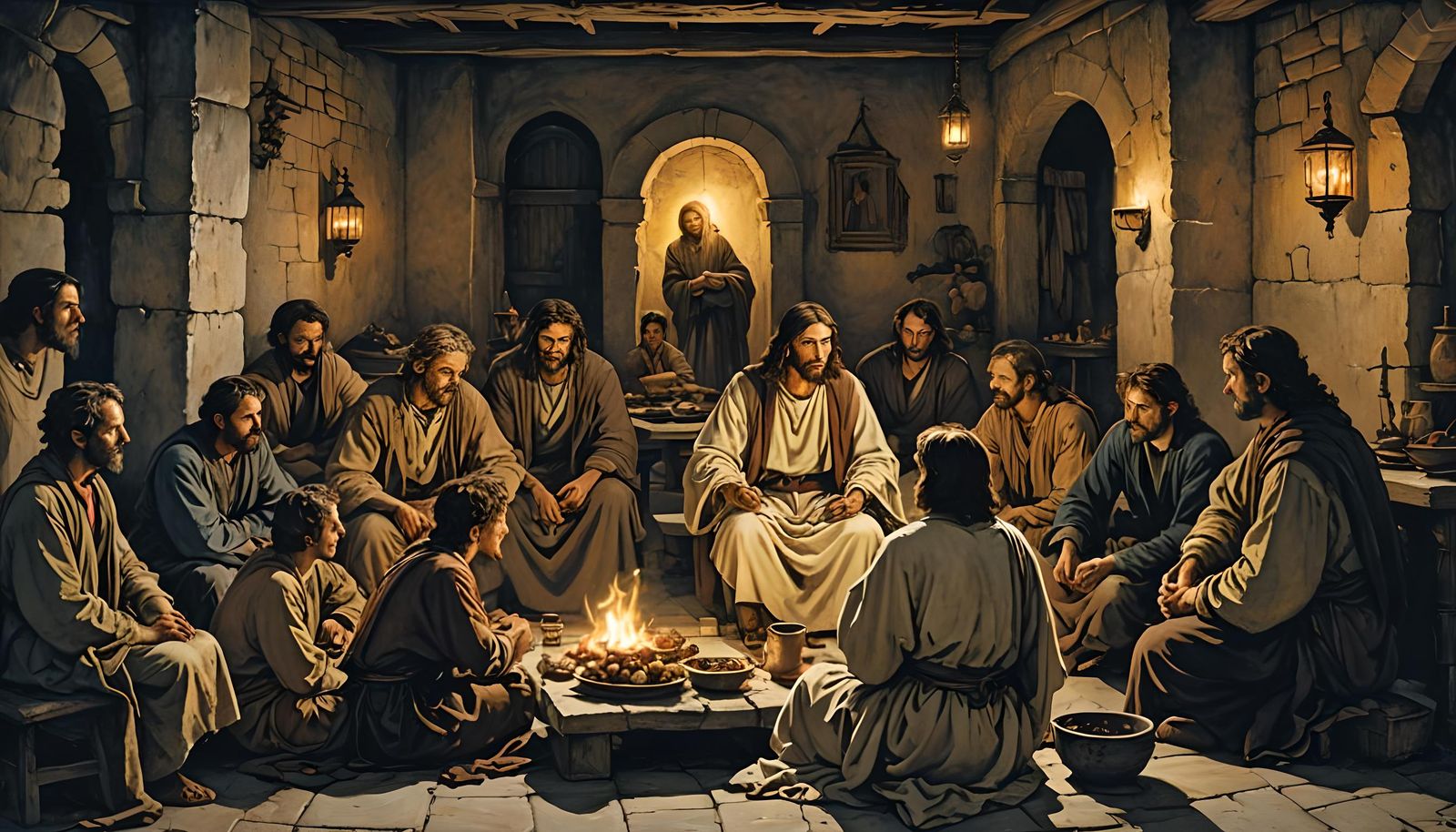 Jesus and Disciples at Dinner, Rackham Style