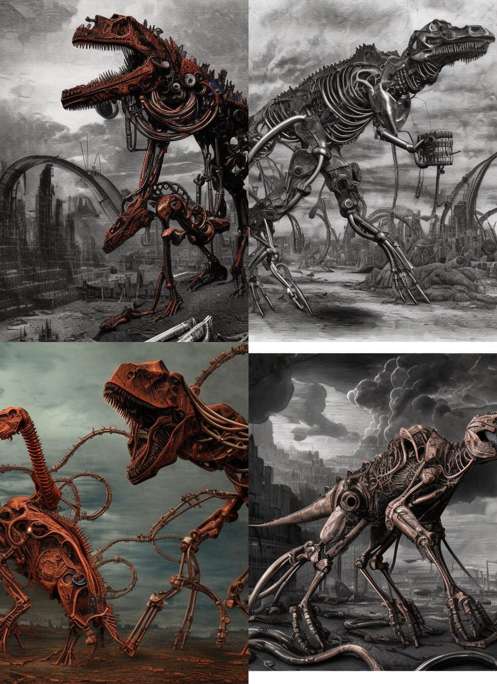 Cyborg Dinosaur in Dystopian Wasteland