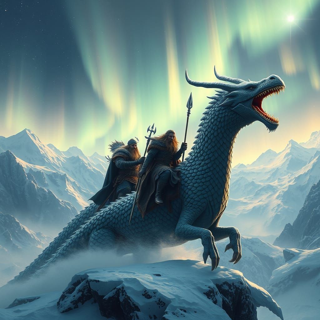 Viking Warriors Ride Majestic Ice Drakes in Frosty, Fantasti...