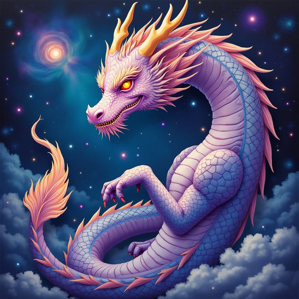 Iridescent Dragon in Cosmic Dreamscape, 8k Resolution