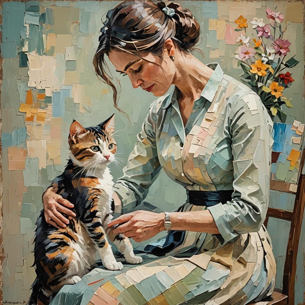 Mother and Daughter in Abstract Impressionist Style