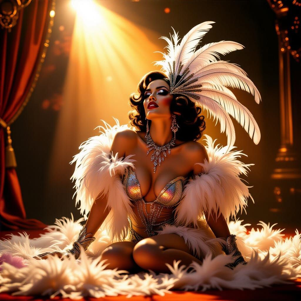 Vintage Cabaret Performer in Futuristic Fantasy Style