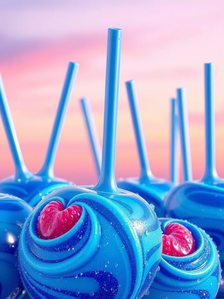 Vibrant Blue Swirled Candy Apples in Hyper-Colored 3D Anime ...