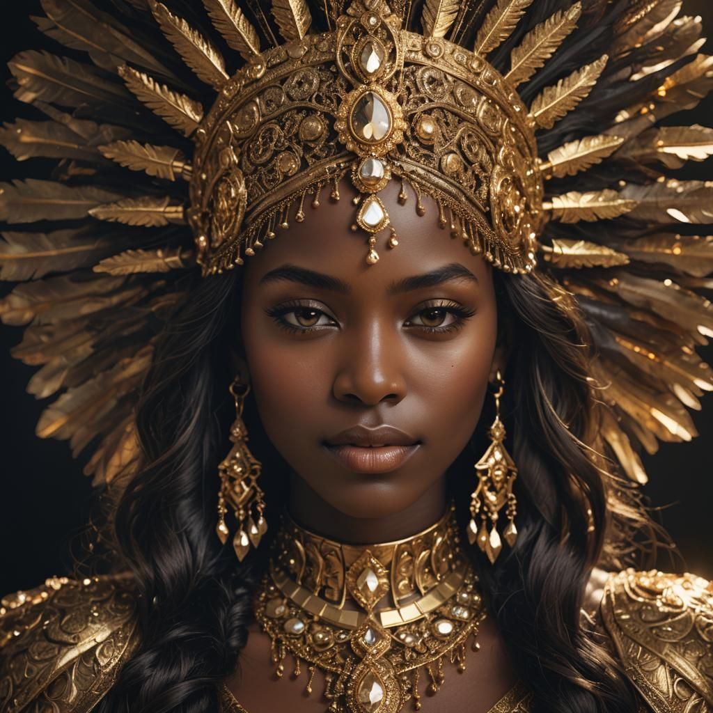 Dark-Skinned Princess with Golden Headdress Portrait