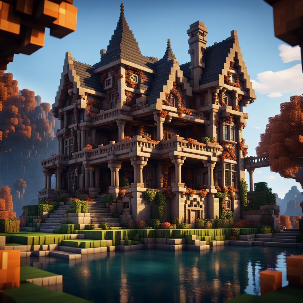 Detailed Minecraft Mansion Concept Art in 8K