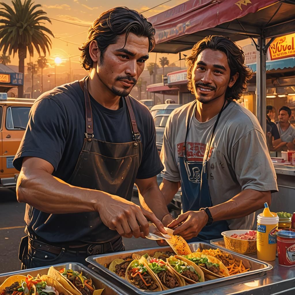 Man Buys Tacos at Sunset, Digital Art