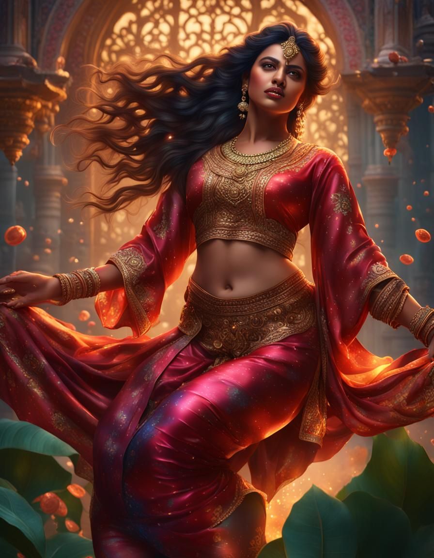 Curvy Indian Beauty in Satin Pajamas, Detailed Matte Paintin...