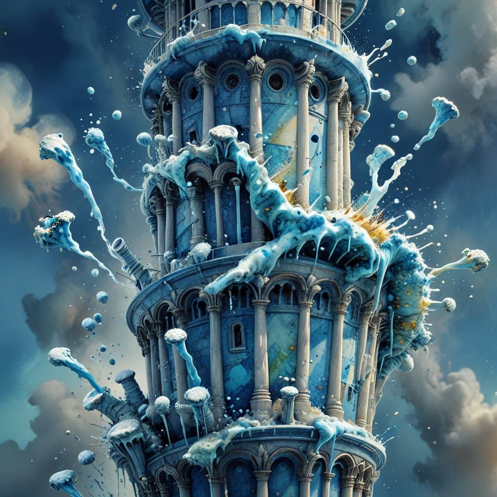 Leaning Tower of Pisa in Blue Watercolour