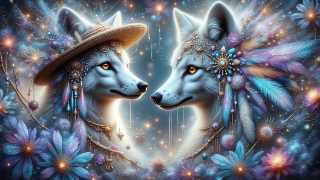 Ethereal Fox Goddesses Dissolving in Light