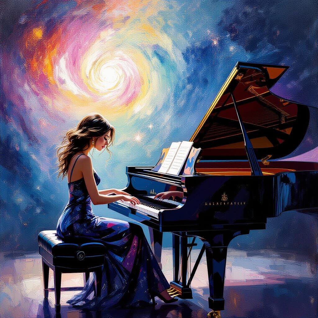 Cosmic Pianist: A Painterly Impressionist Performance