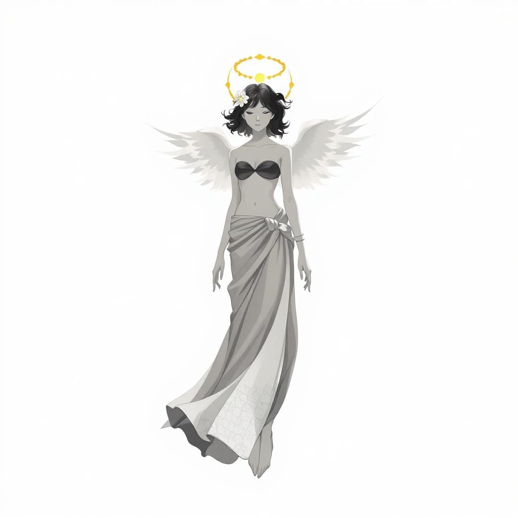 Monochrome Angelic Figure with Golden Halo