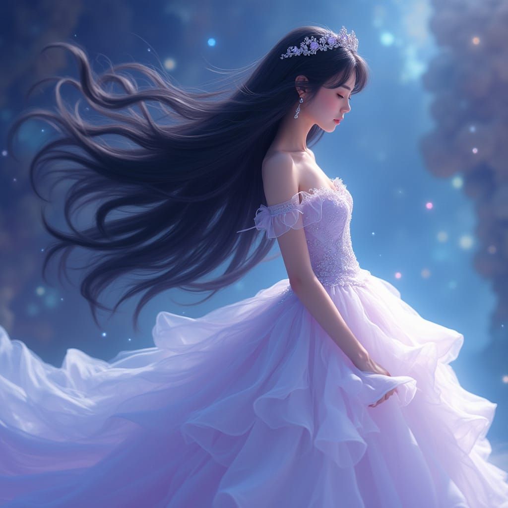 Space Princess in White Gown with Gems